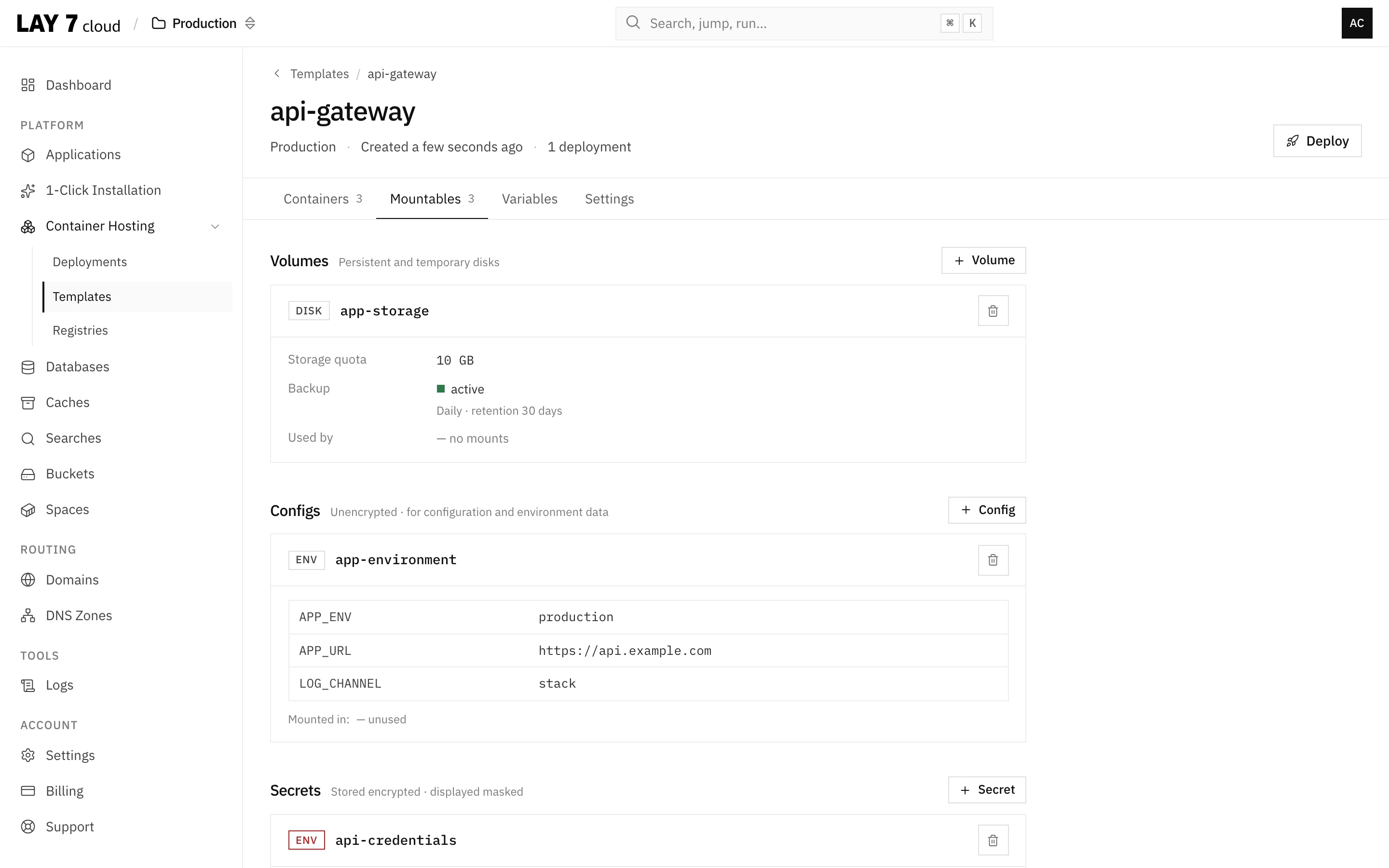 UI for managing secrets and configs