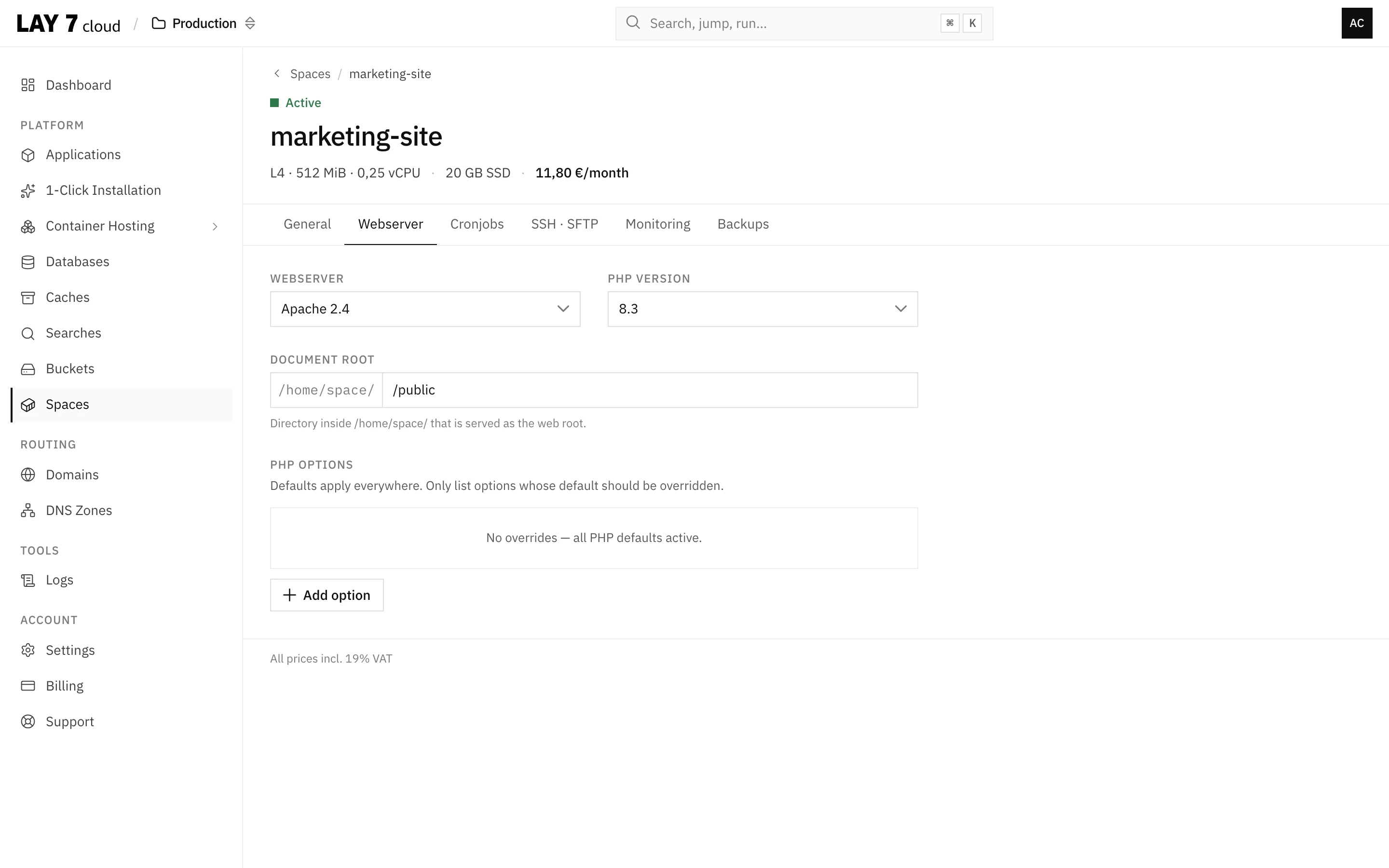 Representation of the user interface with easy configuration